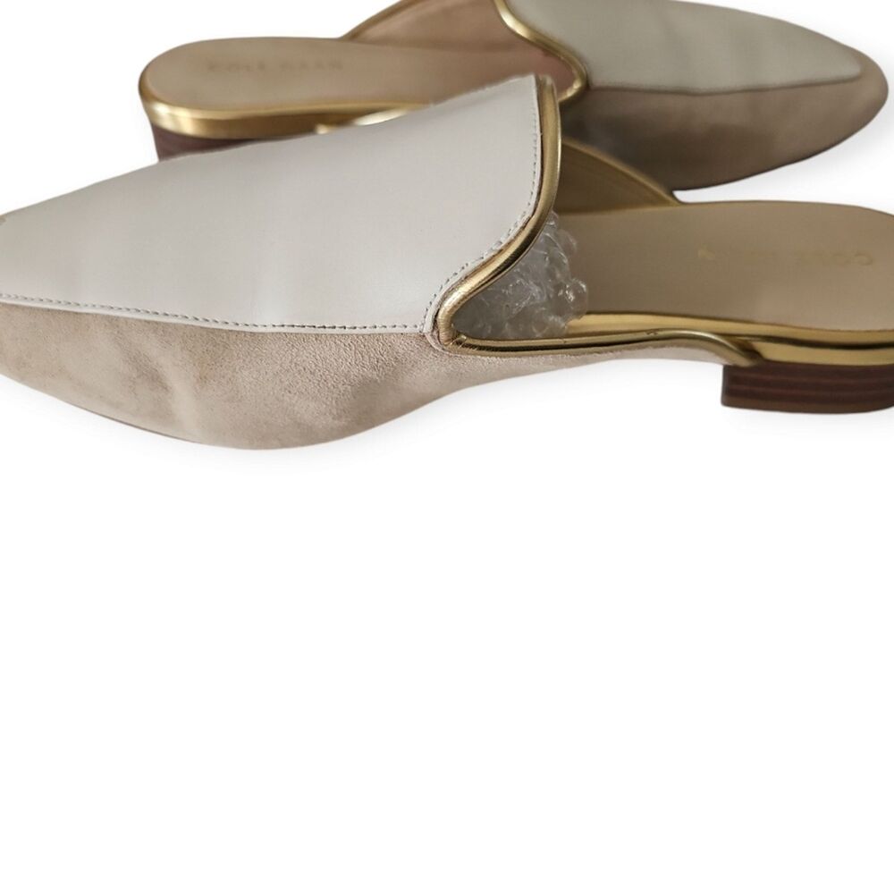 Cole Haan Cream Leather Mule Slides Gold Trim Loafers Women’s 6.5 - Picture 9 of 10